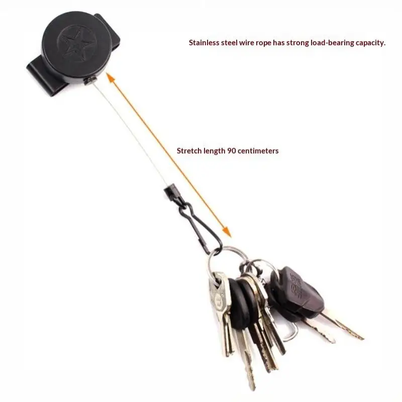 Anti Loss Retractable Easy Pull Keychain With Belt Clip Steel Wire Rope High Rebound Elastic Keyring
