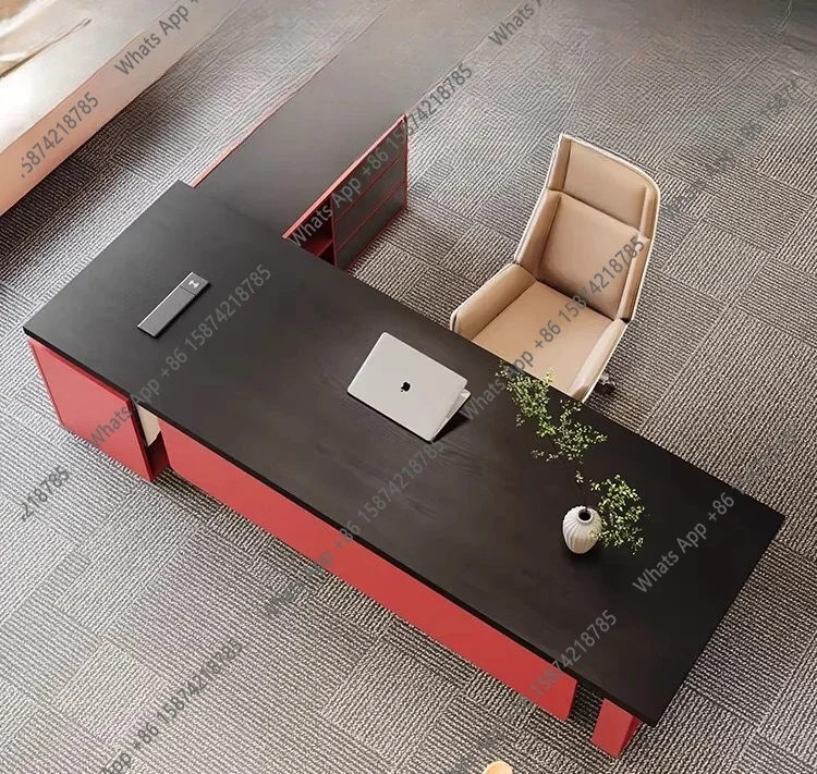 N62 New creative solid wood desk with side cabinet light luxury high-end boss table with power socket large class table