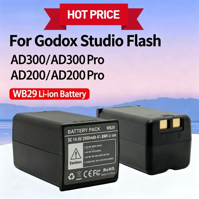 ALLCCX WB29 Li-ion Replacement Battery 14.4V 2900mAh WB300P Compatible for Godox AD200 AD200 Pro II AD300 AD300 Pro Studio Flash