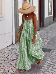 Tie Dye Print Spaghetti Strap Dresses Women Bohemian Style Loose Backless Vacation Beach Long Dress Female Fashion Streetwear