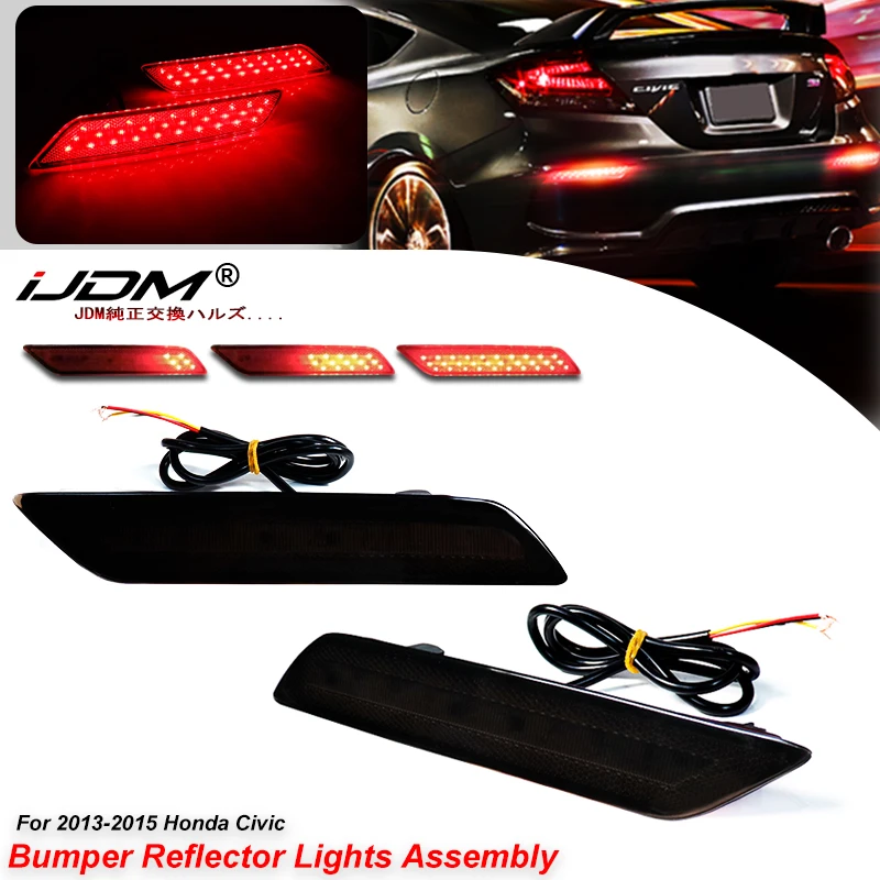 2PCS For Honda Civic Sedan Rear Bumper Reflector Assembly  Function as Tail or Rear Fog Lights Dynamic Turn Signal Lamp 12V