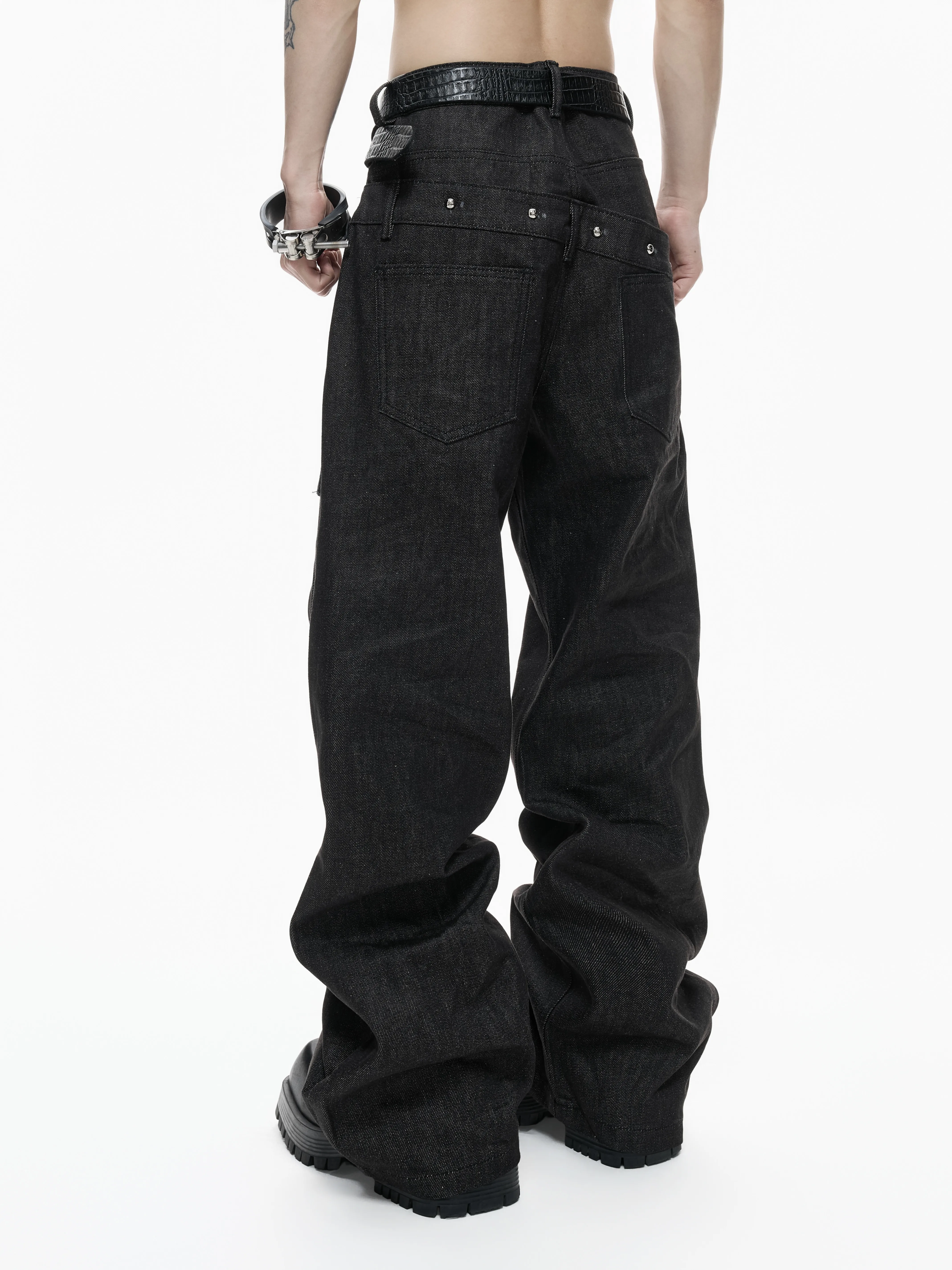 Argue E26ss Heavyweight Vintage Washed Straight Leg Jeans Double Waistband Classic High Waist Cotton Denim for Youth And Teens