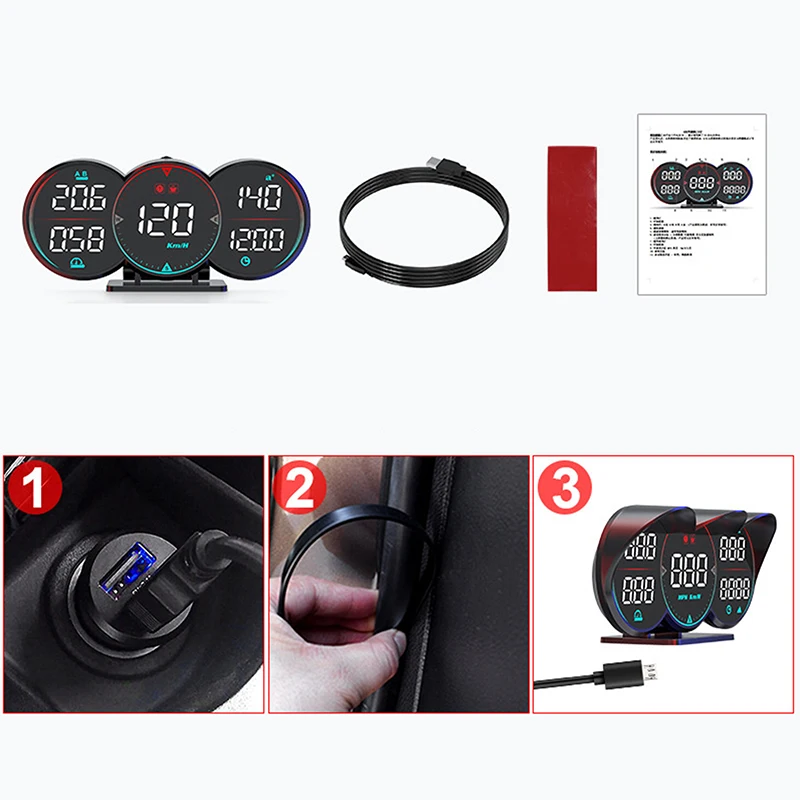 Car Driving Information HUD Speedometer With Light Speed Mileage Head Up Display GPS Compass Overspeed Alarm For Truck Vehicles