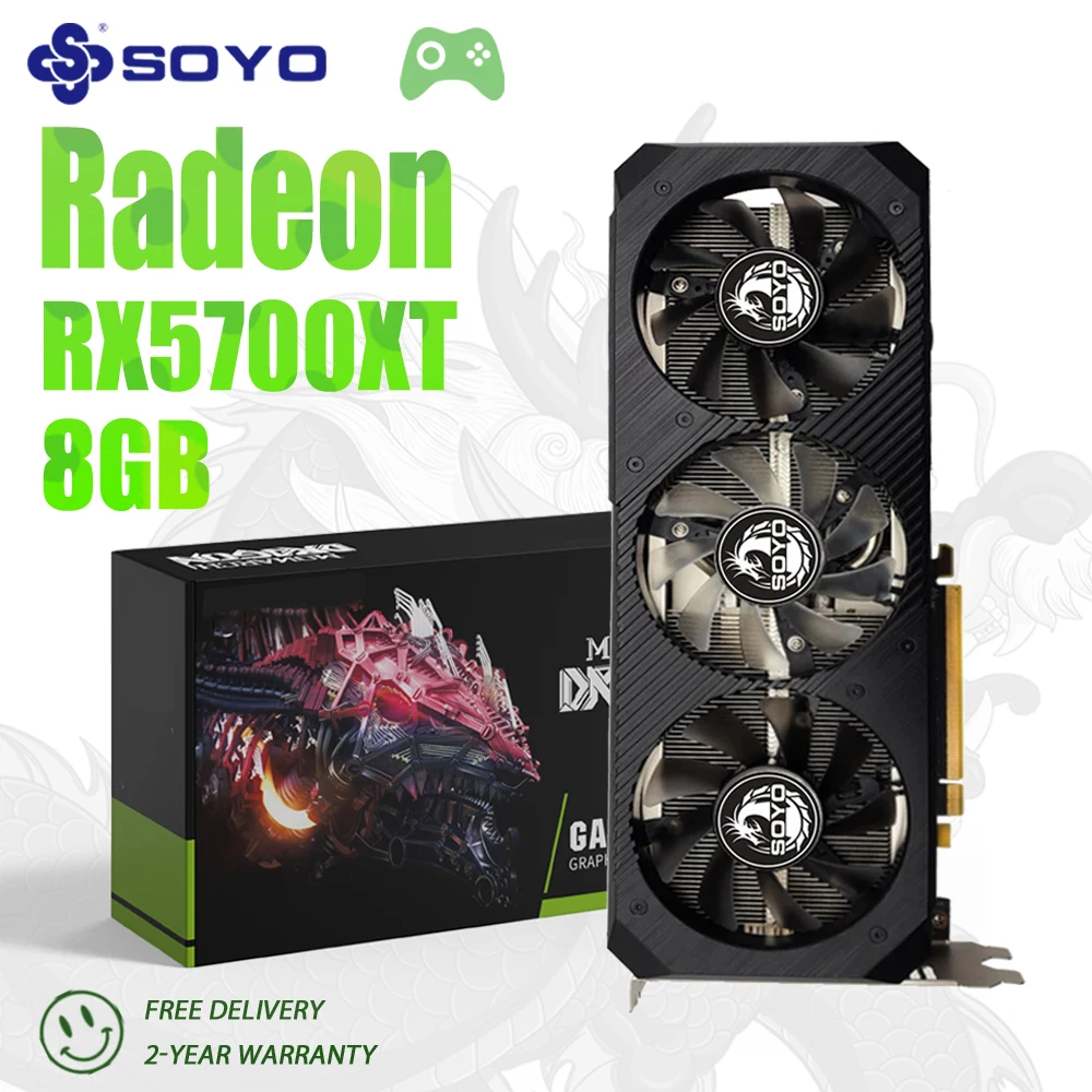 SOYO New RX5700XT 8GB Video card PCIE x16 4.0 GDDR6 256 Bit 8pin+6 pin 7nm GPU DP*3 HDMI*1 Graphics Card Support Desktop