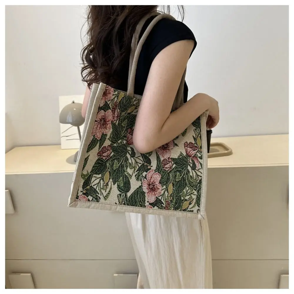 Canvas Tote Bag Casual Flower Print Colorful Lady Handbag Large Capacity Women's Shoulder Bag