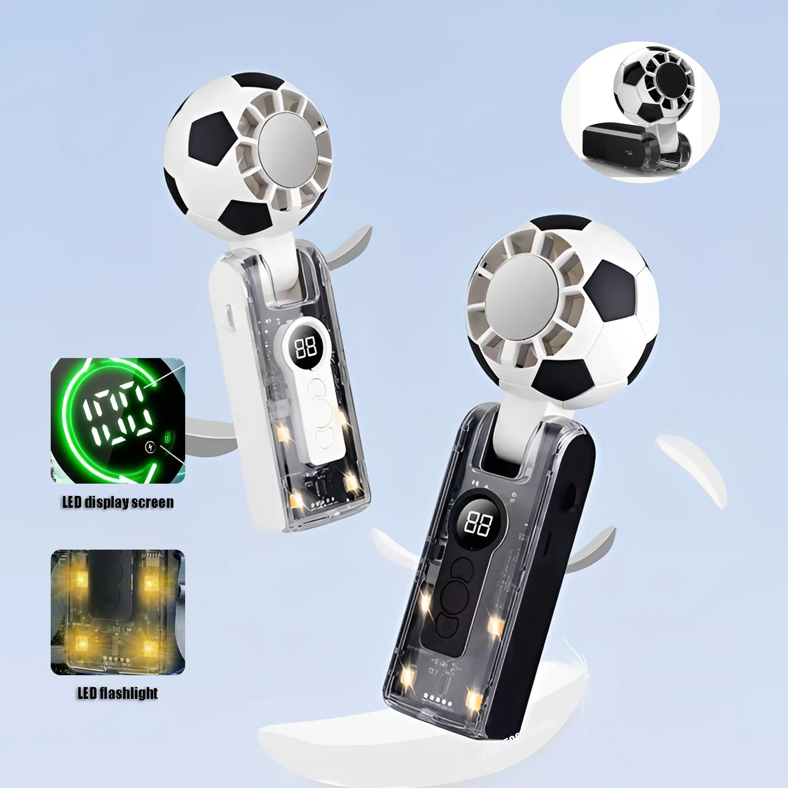 

Portable Handheld Turbo Fan with Ice Cooling Battery Rechargeable Foldable,4-Mode LED Lights,Gifts for World Cup Football Fansm