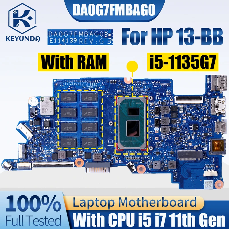 

DA0G7FMBAG0 For HP 13-BB Notebook Mainboard i5-1135G7 i7-1165G7 i5-1135G7 i7-1165G7 With RAM Laptop Motherboard Full Tested