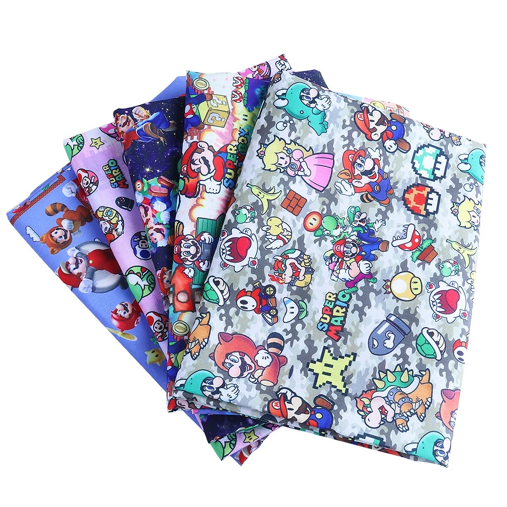 140cm Width Super Mario Bros. Japanese Anime Peripherals Polyester Fabric DIY Sewing Patchwork Quilting Kids Clothes Material