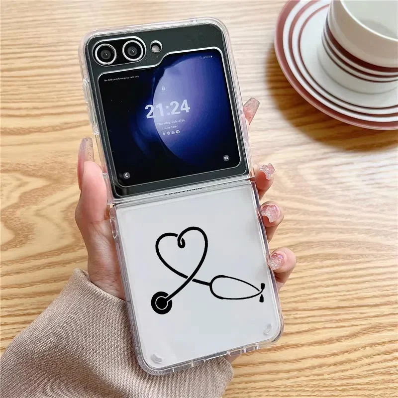 Infermiere medico medicina medica salute cuore custodie per Galaxy Z Flip6 ZFlip 5 Transaprent Cover trasparente per Samsung ZFlip 4 3 Fundas