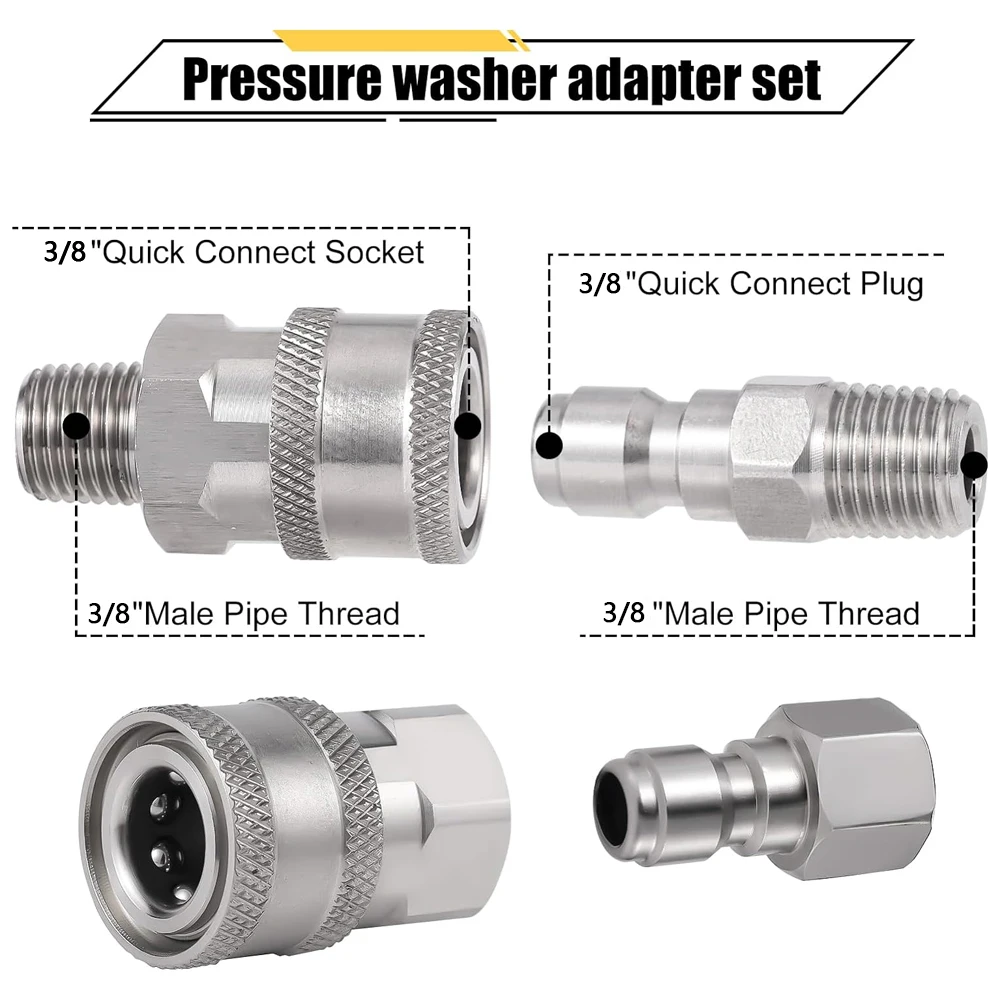 3/8 Inch Stainless Steel Quick Connector Pressure Washer Coupler Quick Connect Male and Female Quick Connector Thread  Fittings