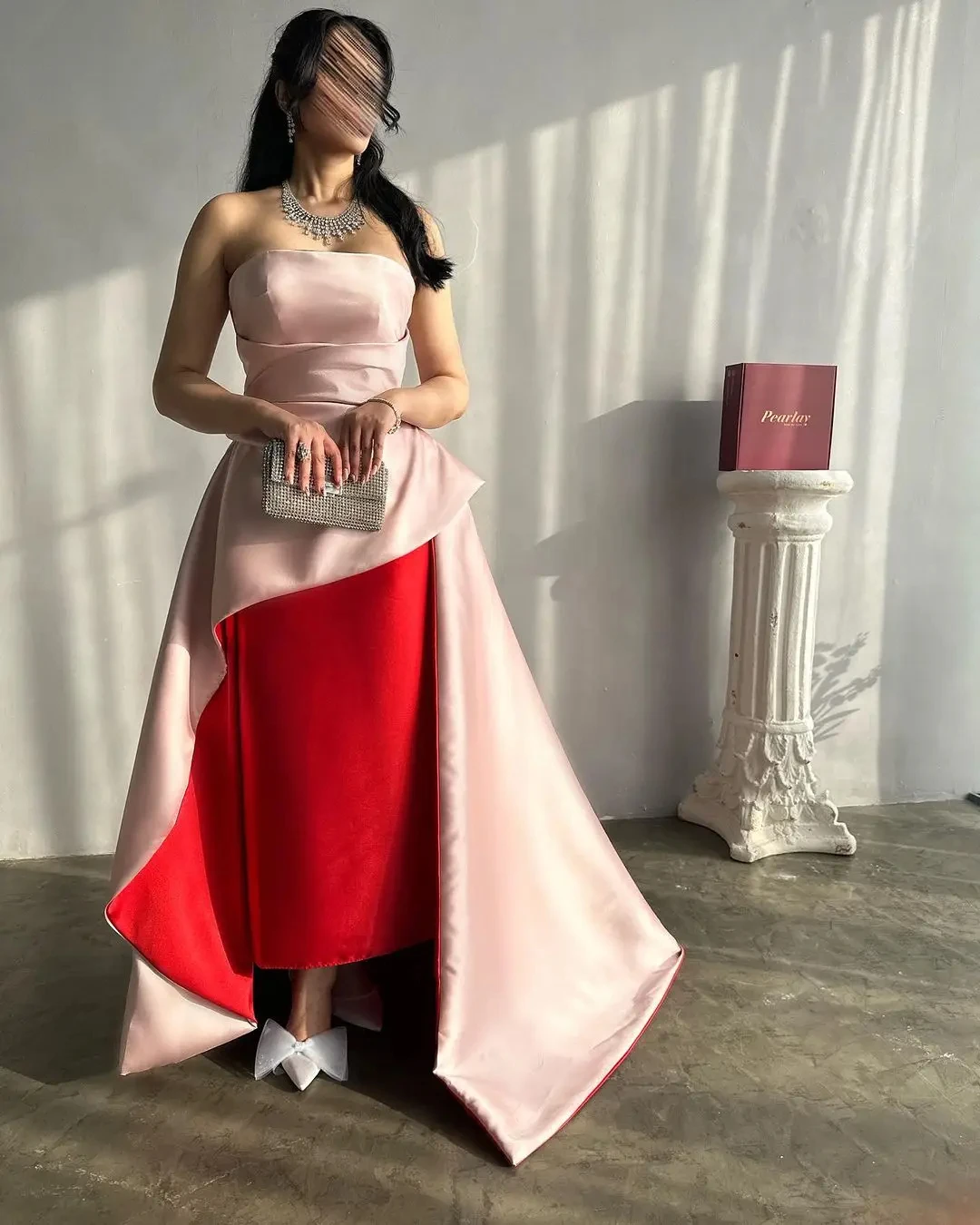 Jirocum Pink Red Strapless Prom Dress Women\'s Sleeveless Pleated Party Evening Gown Ankle-length Saudi Formal Occasion Dresses