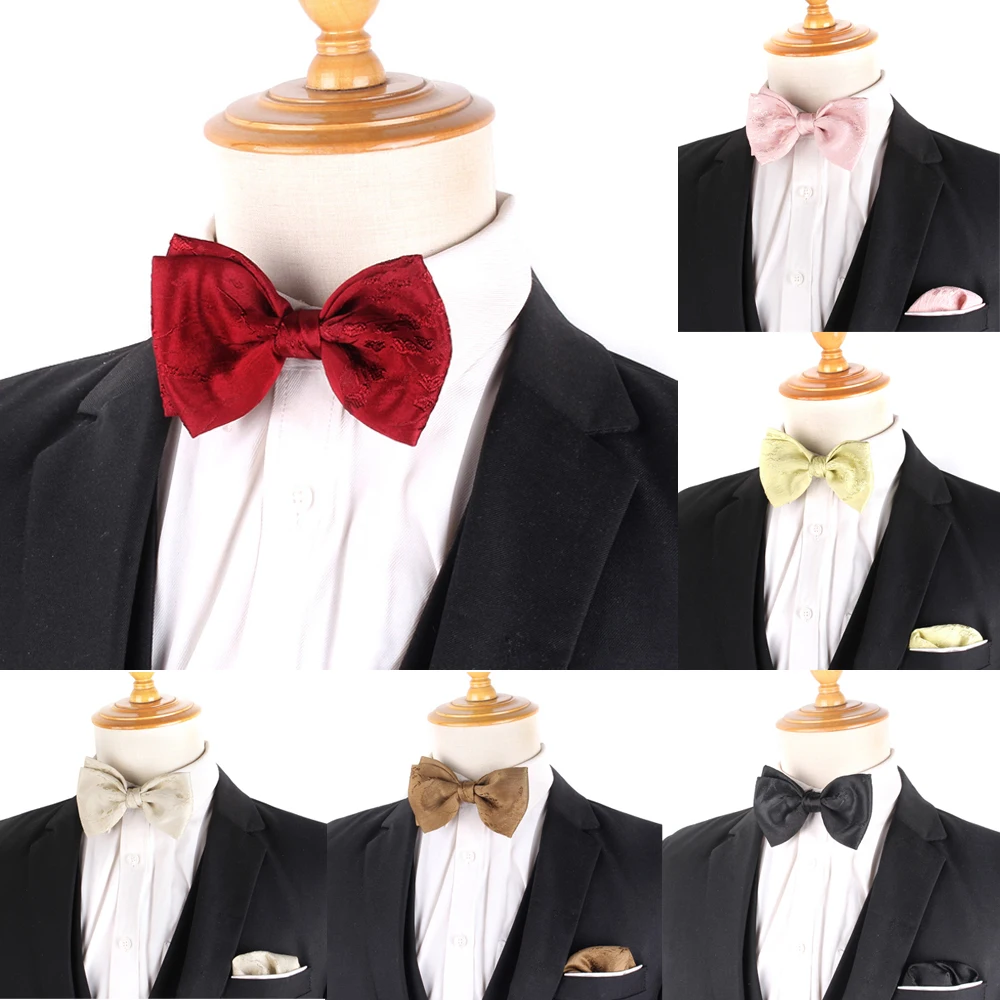 Wedding Bow tie Sets Casual Bow tie For Men Women Solid Color Men's Bow Ties Pocket Square Party Groom Bowties Set For Gifts