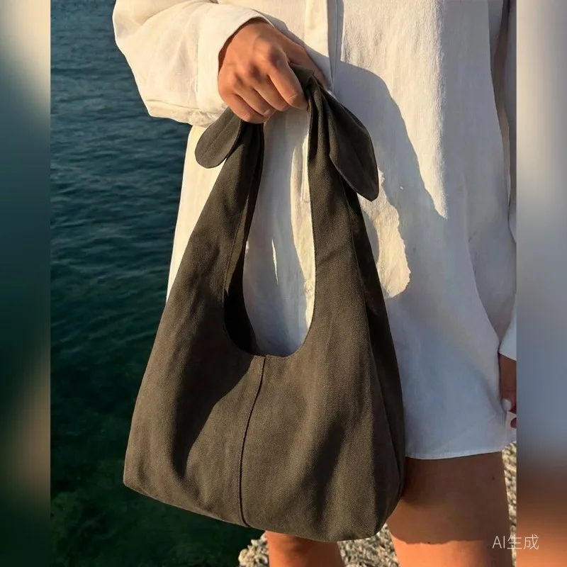 Chic Linen Lyocell Minimalist Women's Handbags Canvas Bag Foldable Shoulder Bags Casual Cotton-Linen Underarm Bag