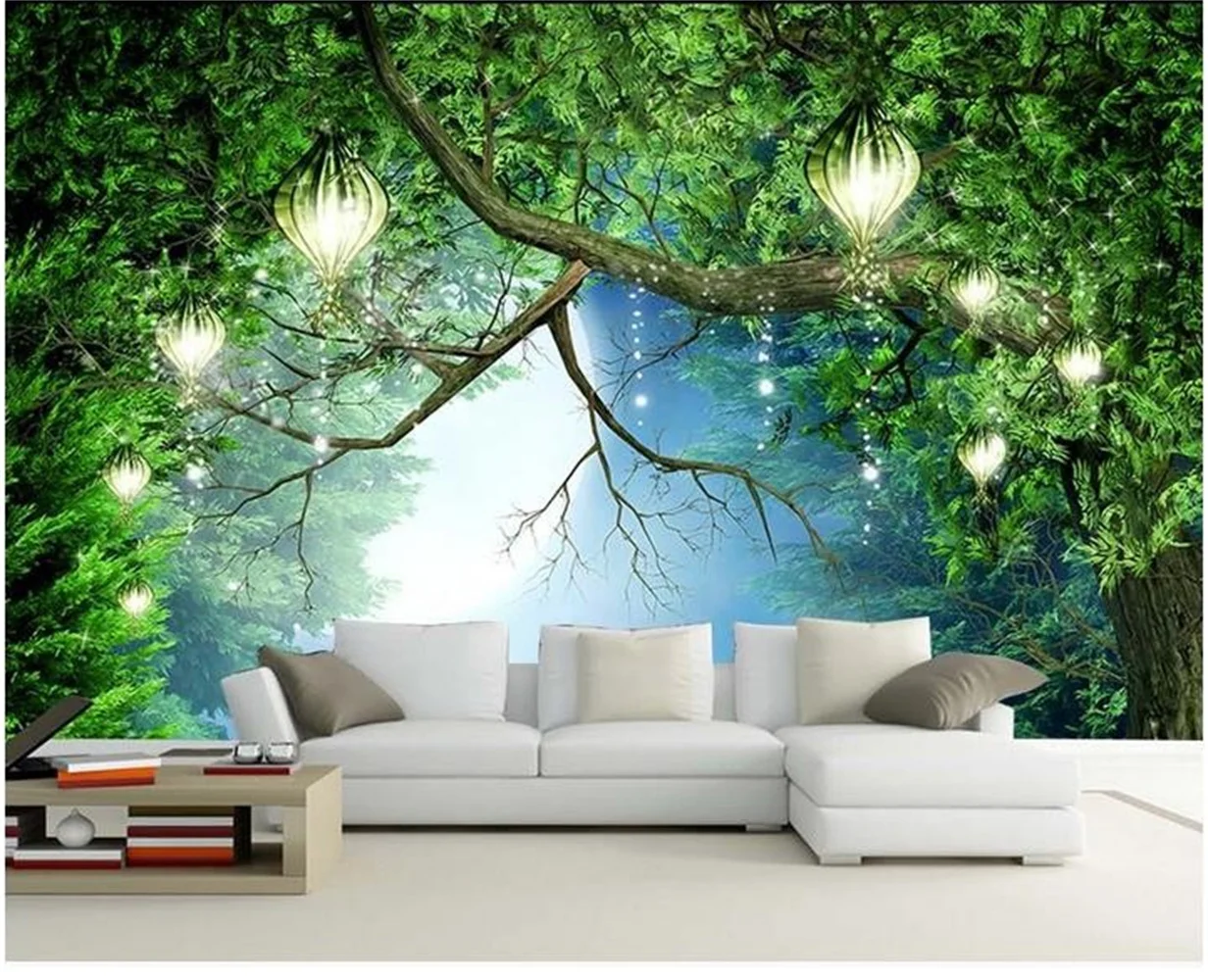 beibehang papel de parede Custom photo Wallpaper 3D Fresco Wall Sticker Copyright Picture Woods Park Green Tree Road Landscape