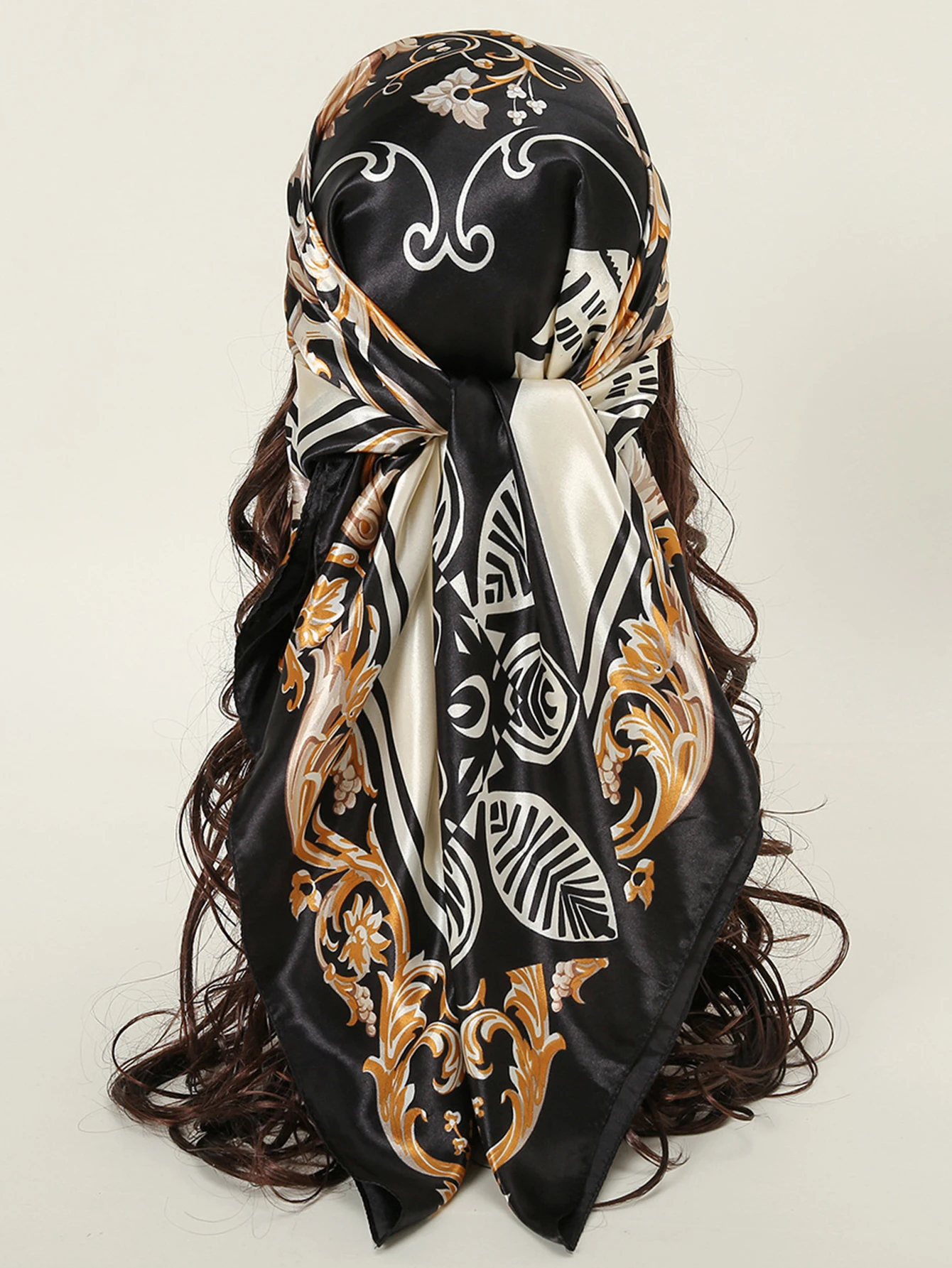 90*90cm quadratischer Seiden schal Frauen drucken Schals Satin Schal Wrap Hijab weibliches Stirnband Bandana Foulard Halstuch – Detail 2