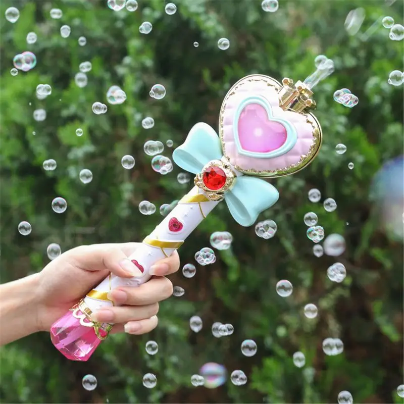 Musical Light-up Bubble Magic Wand Bubble Machine Bubble Blower with 2 Bottles Bubble Solution, 2 Settings, Gift for Kids Girl