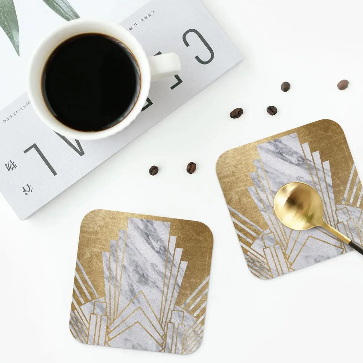 Marble Art Deco Design Coasters PVC Leather Placemats Waterproof Insulation Coffee Mats Home Kitchen Dining Pads Set of 4