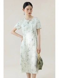 ZIQIAO New Chinese Style Bamboo Print Classic Dress For Female 2024 Summer New Design Slim Mid-Length Dress 24ZQ92137