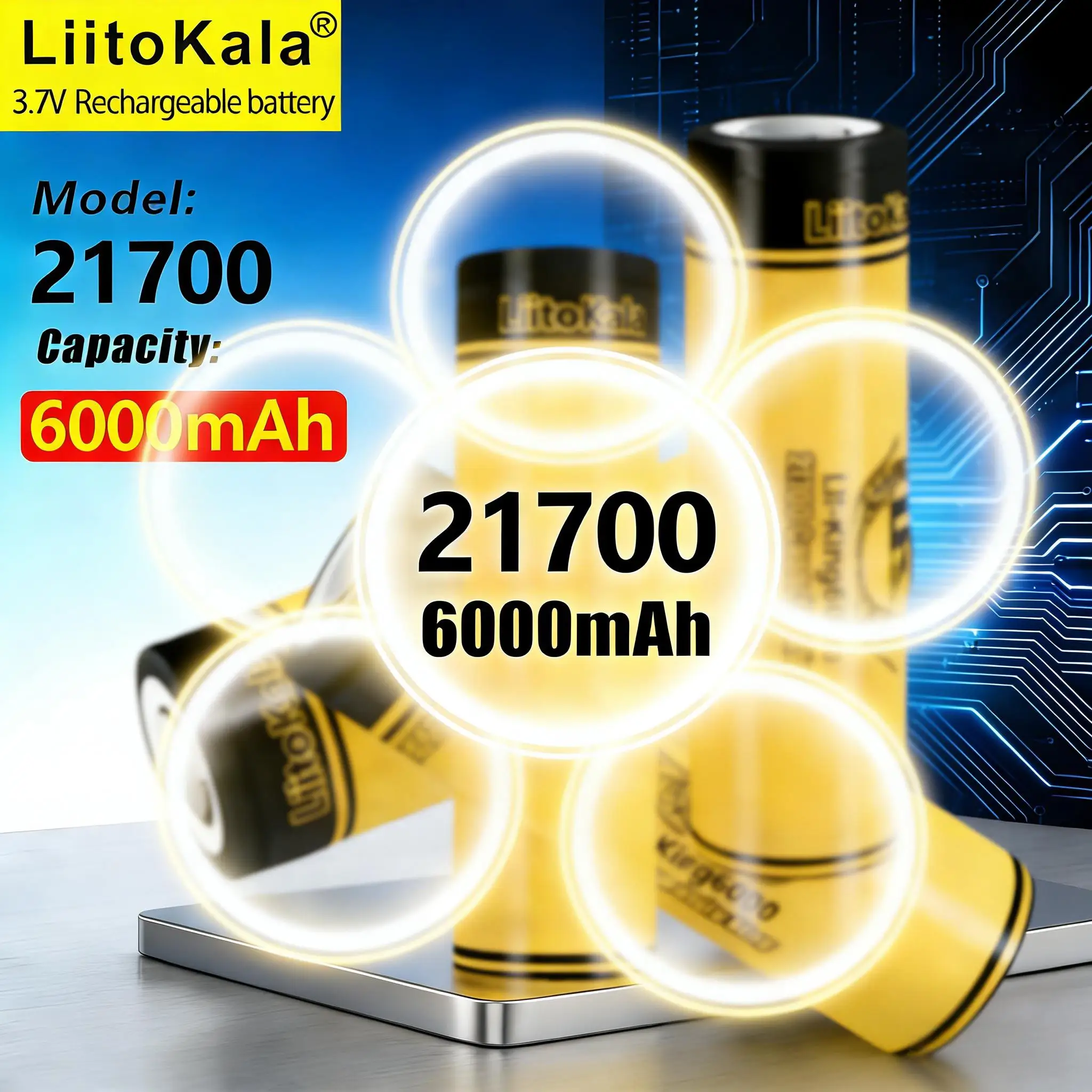 LiitoKala King6000 21700 6000mAh 3.7V Rechargeable Lithium Battery 1C Discharge High Power Batteries for High-Power Appliances