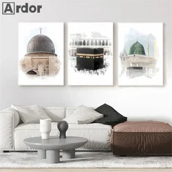 Taj Mahal Mecca Jerusalem Mosque Nabawi Wall Art Print Kaaba Islamic Poster Landscape Canvas Painting Bohemia Picture Home Decor