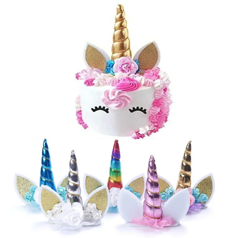 INS Unicorn Happy Birthday Cake Topper Decoration Pink Gold Unicorn Kids Birthday Party Cake Toppers Baking Supplies Baby Shower