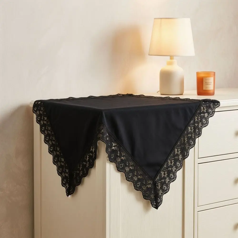 Large Size 45.5cm Lace Handkerchief Black Decorative Lace Trim Vintage Handkerchief Breathable Cotton Soft Fabric