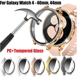 Cristal + funda para Samsung Galaxy watch 4 44mm 40mm accesorios Bling diamante PC carcasa parachoques + protector de pantalla Galaxy watch4