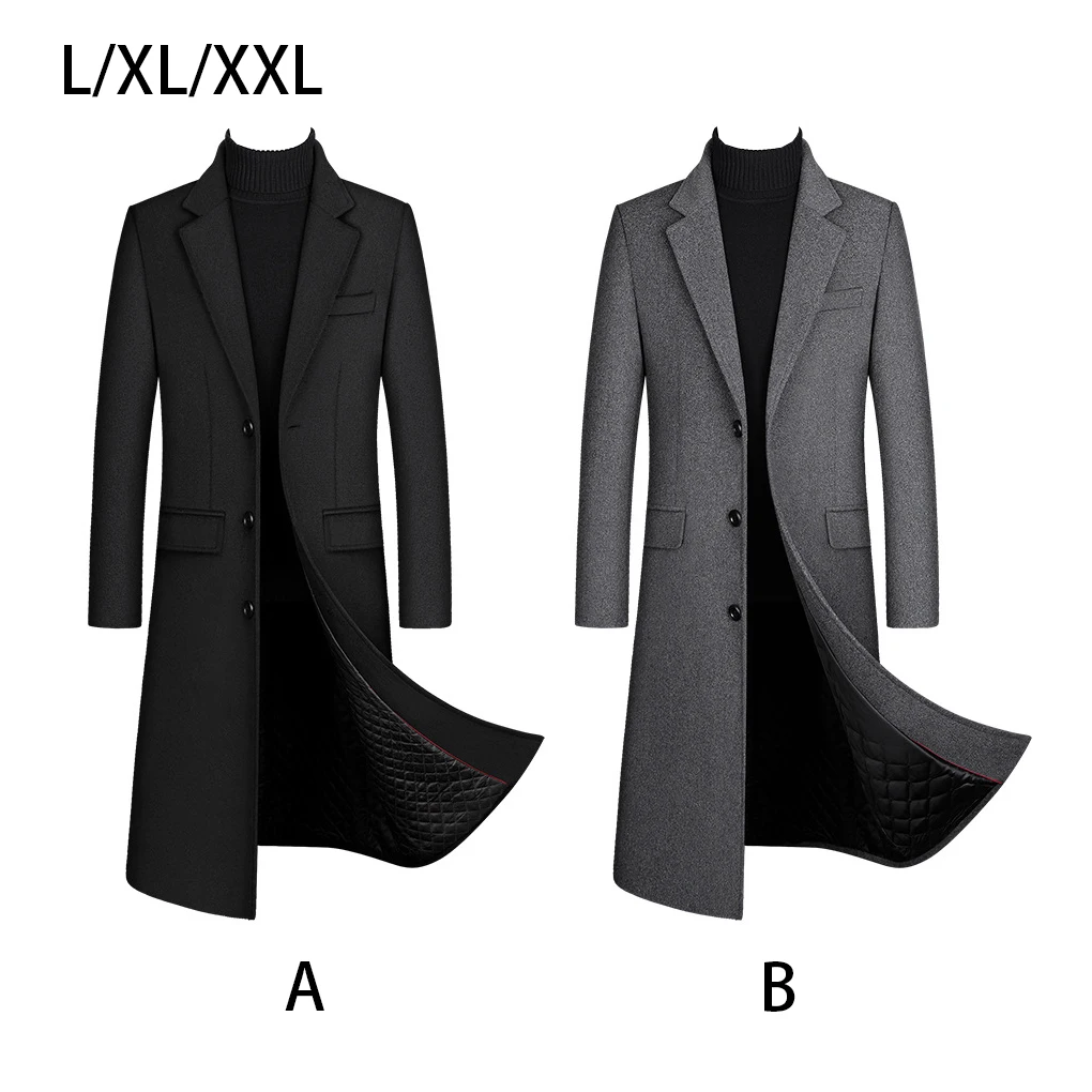 Wool Trench Coat Breathable Cashmere Coats Skin Friendly Solid Slim Overcoat Windbreaker Warm Male Clothes Black L