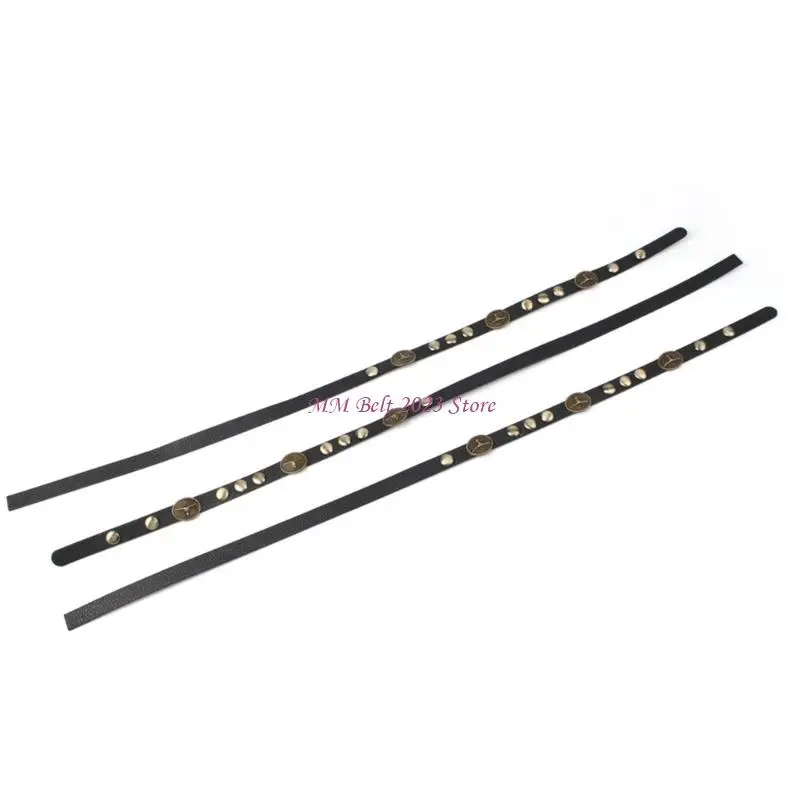 49ME Hat Trim Western Hat Band Black PU Strap with Head Medallions for Costume Outfit Accent Styling
