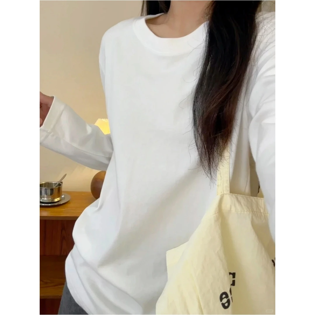

Long Sleeve T-Shirts Womens Cotton Tops Relaxed Fit Lightweight Winter Neutral City Casual Cool Minimalist Streetwear Look