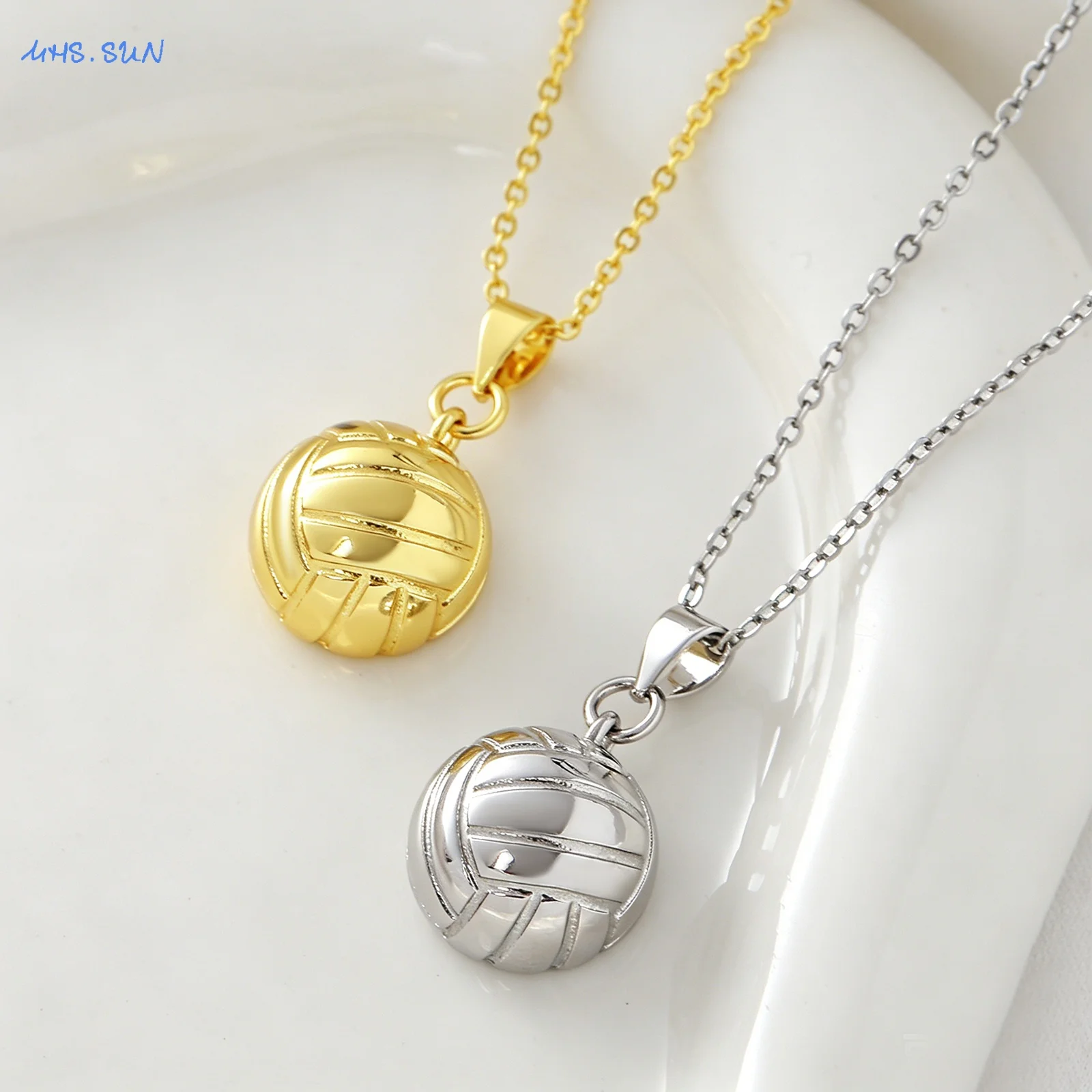 MHS.SUN Fashionable Volleyball Pendant Necklaces For Women Men Gold Plated Choker Chains Sport Style Metal Jewelry Gifts