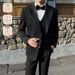 Man Elegant Black Double-Breasted Suit with Vest: Perfect for Formal Events and Sophisticated Occasions M-XL7