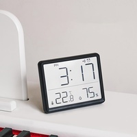 LCD Digital Alarm Clock with Large Screen - Displays Date, Time, Temperature & Humidity - Multi-Functional Wall or Desk Mount