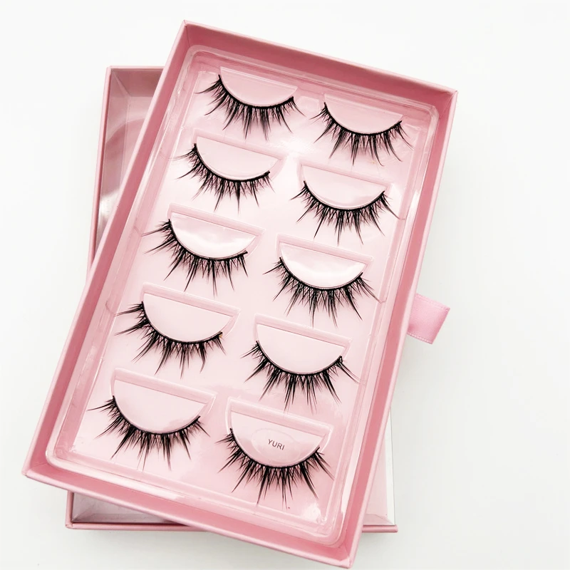 5 Pairs Multi-layer flexible natural slim light weight Hand-made Chemical fiber cat eye fox false eyelashes with personlized