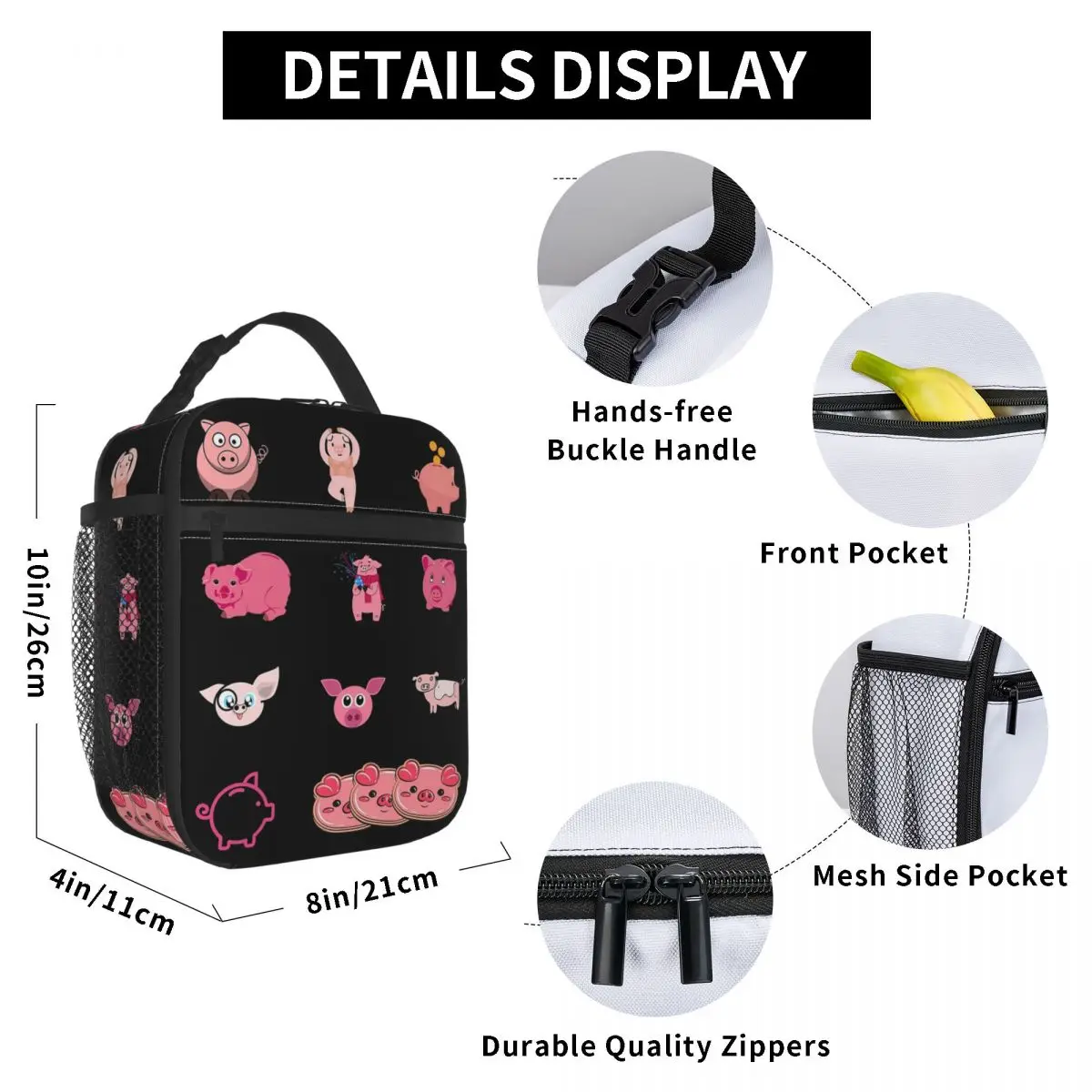 National Pig Day Sticker Pack Insulated Lunch Bag for Kids School Cooler Thermal Food Box Tote Portable Lunch Boxes Container