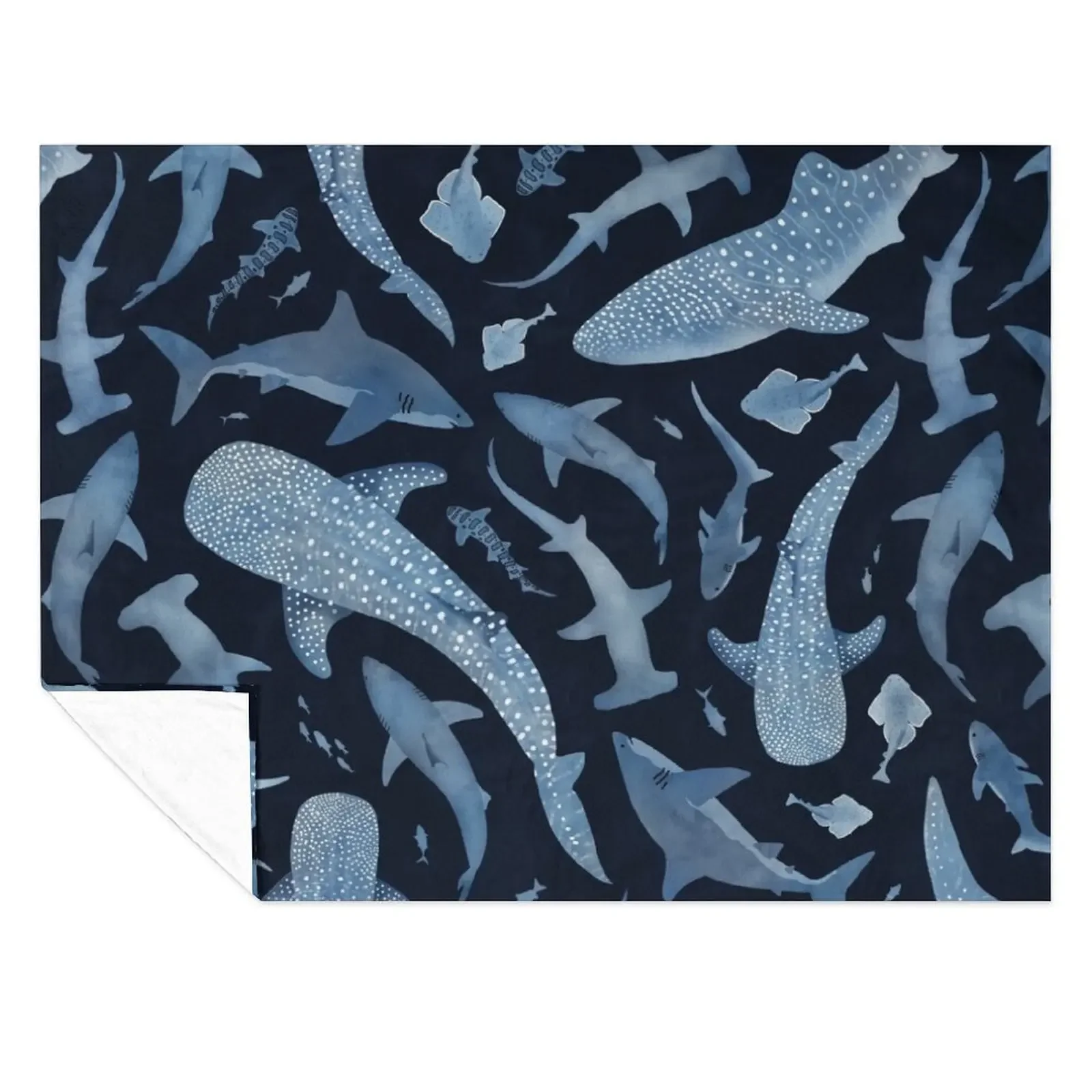 

Monochrome blue watercolour shark ocean on black Throw Blanket Luxury Designer Thermal Warm Soft Plush Plaid Blankets