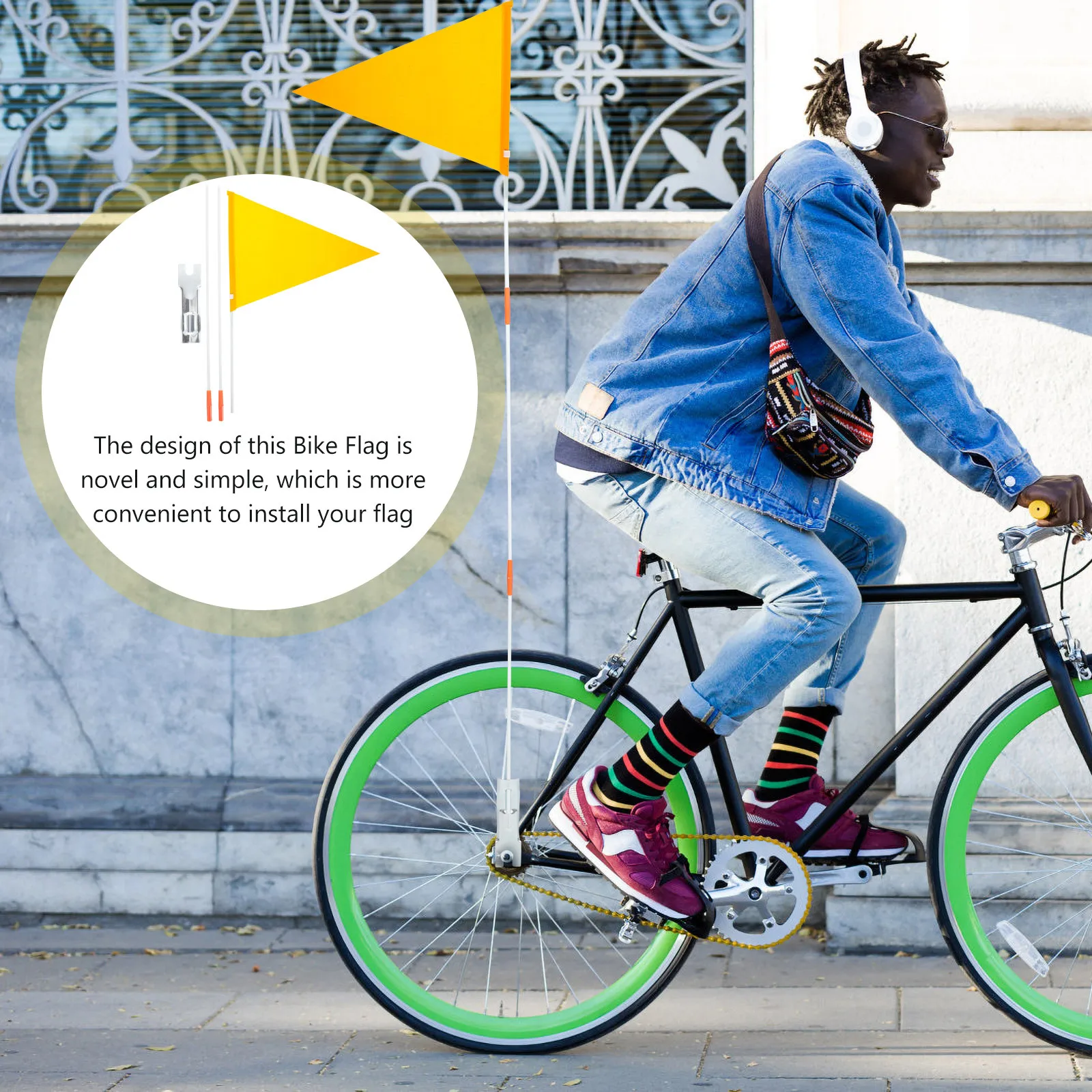 

1Set Bicycle Safety Flag Durable Waterproof Triangular Bike Warning Flag High Visibility Portable Cycling Accessory for Urban