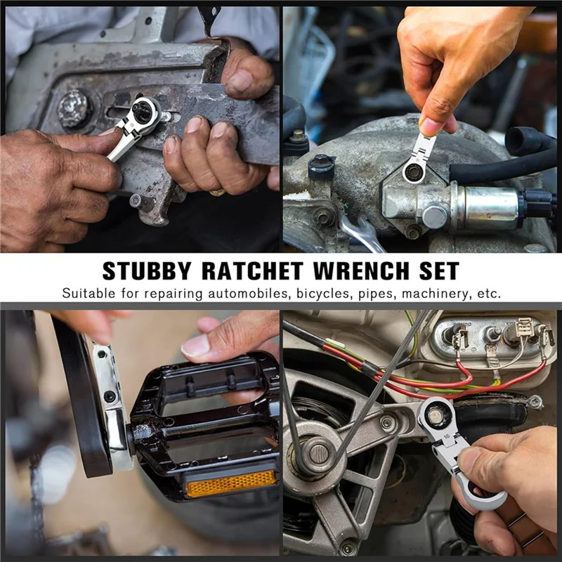 

AS60-10-Piece Flex-Head Stubby Ratcheting Combination Wrench Set, Mini Wrench Set, Double Box End Flex-Head, Mini Spanner Set
