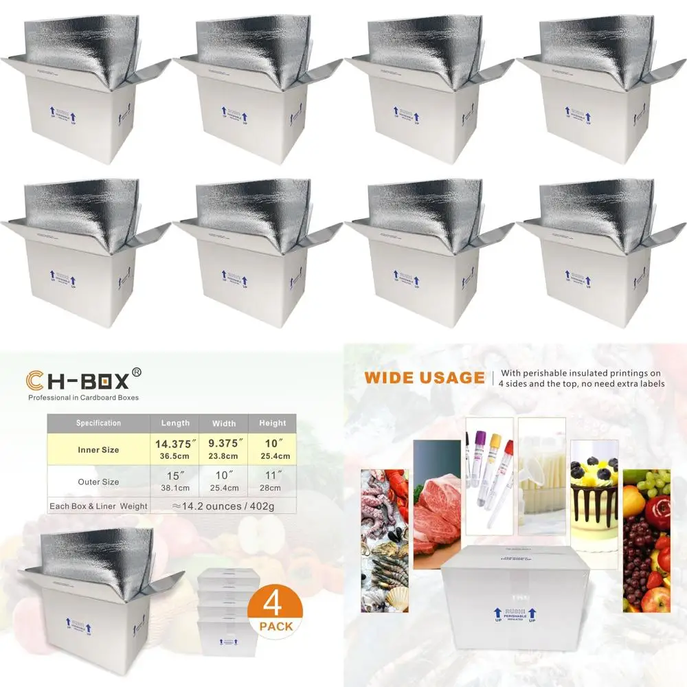 Pacote com 4 Caixas de Envio Isoladas Pequenas, 15x10x11 Polegadas, Adequadas para Entrega de Alimentos Frios e Perissáveis, Brancas