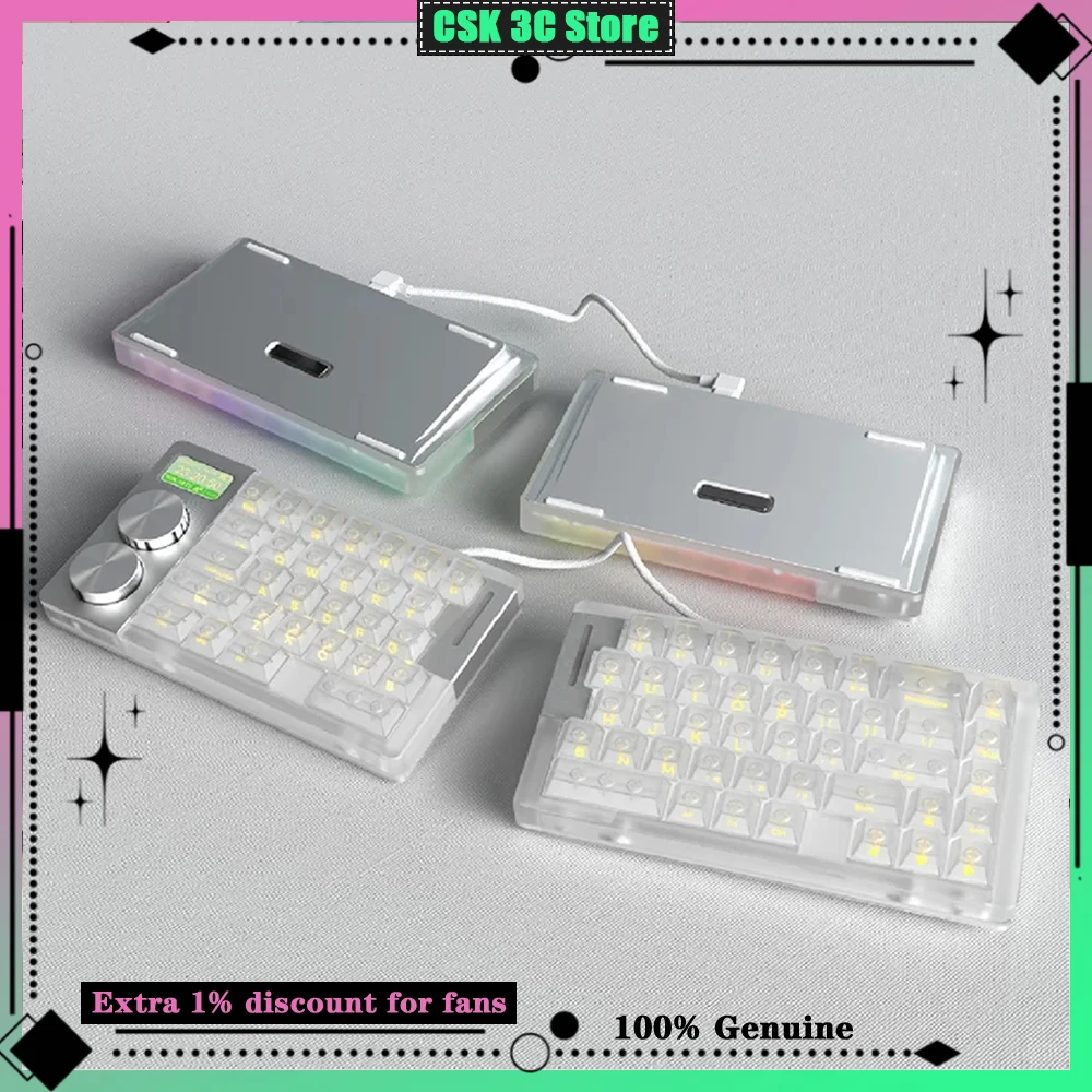 MMD Alice Matt65 Triple-Mode Split Mechanical Keyboard with Display Aluminum Alloy Base INK White Linear Switch 40gf for Mac Win