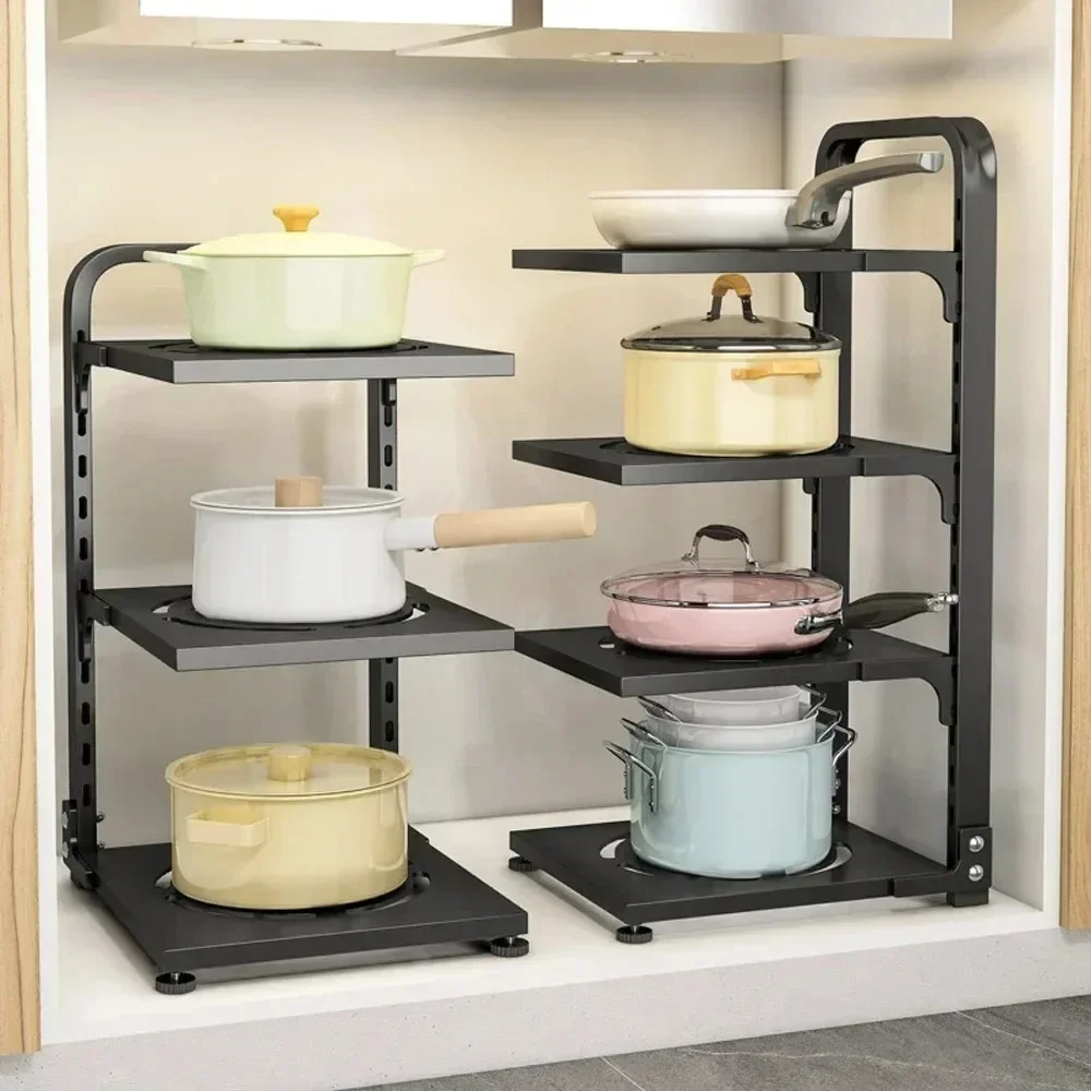 

Kitchen Storage Rack Adjustable Pot Storage Rack Under Cabinet Free Layering Snap-On Pot Rack for Kitchen Organization Storage