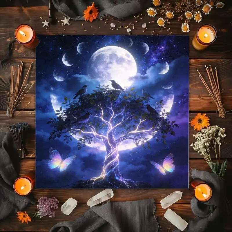 Taurus Zodiac Moon Phase Tree Of Life Celtic Triangle Altar Cloth Tarot Card Tablecloth Astrology Meditation Decoration