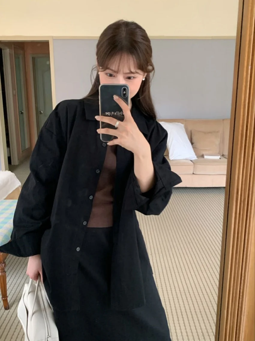 Alien Kitty Chic Lente Pakken Vrouwen Slanke Volledige Mouw Zachte Shirts Nieuwe 2025 Office Lady High Street Losse Lange Rokken Sets