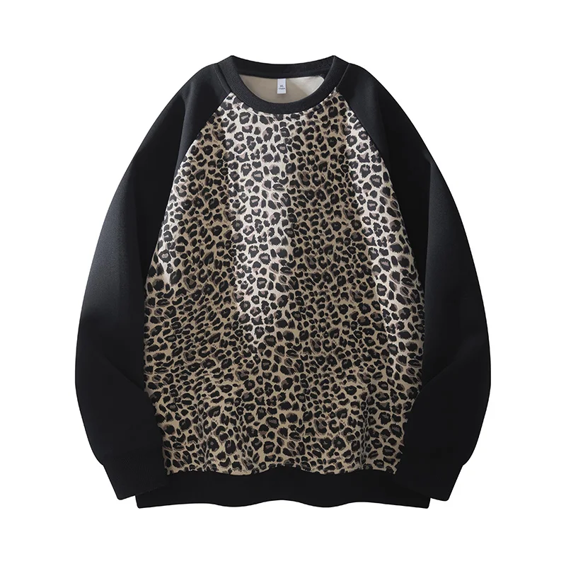 

Мужская модная уличная одежда: повседневный свободный свитшот с круглым вырезом, длинными рукавами и принтом в виде леопарда для подростков