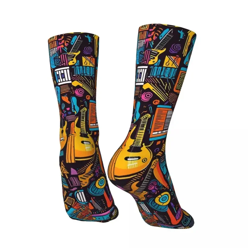 Y2K Retro Multiple Musical Instruments Men'S Socks Rock And Roll Music Unisex Harajuku Seamless Printed Happy Crew Sock Gift