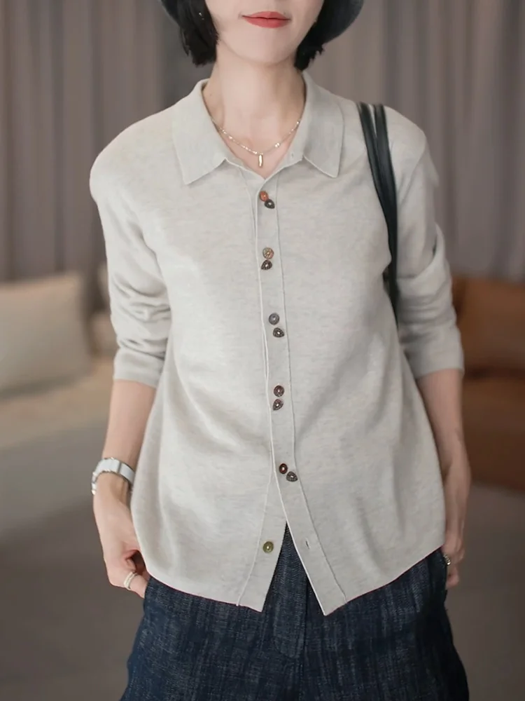 

Женский трикотажный топ с длинным рукавом и отложным воротником, больших размеров, модный, универсальный, стройнящий, осенняя новинка