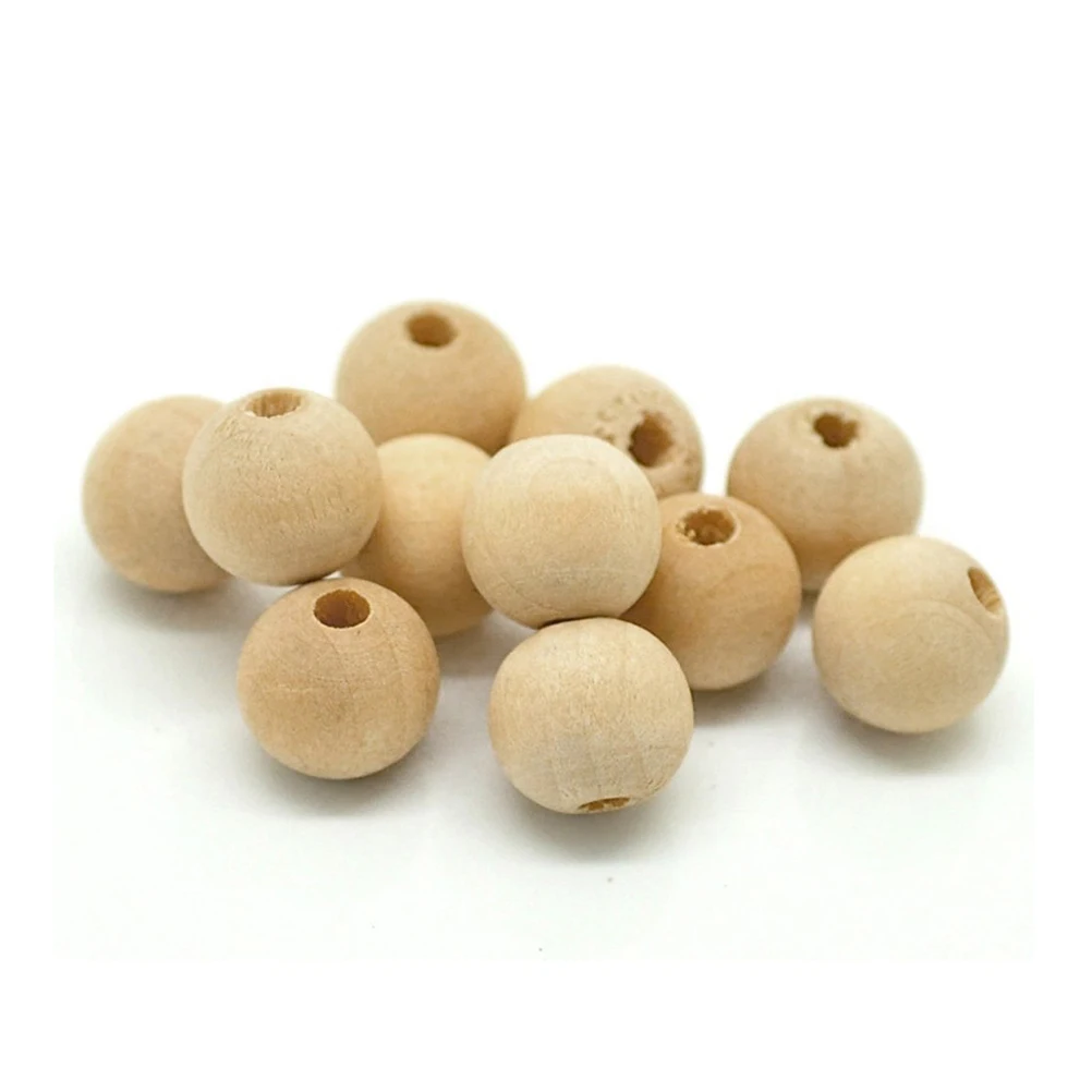 

200pcs Round Ball Beads Wooden Balls Loose Jewelry Accessories Wood Loose Beads Natural Color H made Craft Projects