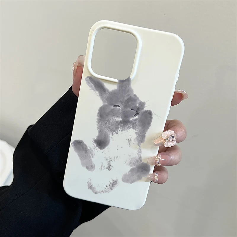 

Ink And Wash Painting Rabbit Art Design Phone Case For iPhone 17 16 Pro Max 15 14 Plus 13 12 11 Pro 16E 17Air Shockproof Cover