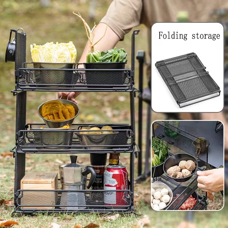 Folding Camping Storage Box Multi-function Storage Rack for Outdoor and Household Portable Multi-layer Stackable Storage Shelf