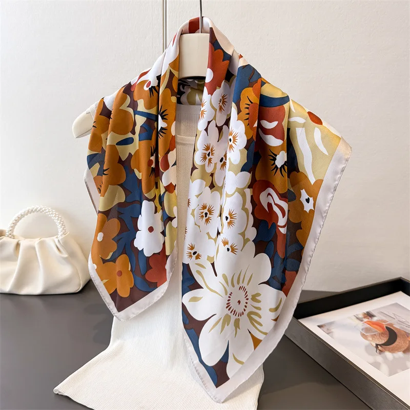 French 70x70cm Silk Scarf Neckerchief Satin Print Handbag Decoration Female Accessories Luxury Design Neckerchief Bandana Hijab